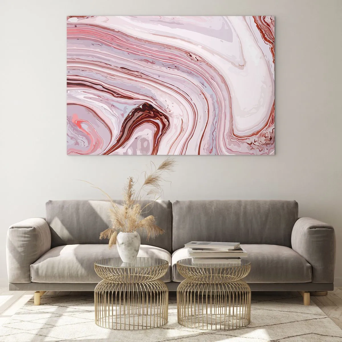 Obraz na szkle - Marmurowy wzór w odcieniach różu i brązu - 120x80cm - Prosto, potem w prawo na dół - Nowoczesna dekoracja ścienna do salonu, kuchni i sypialni ARTTOR
