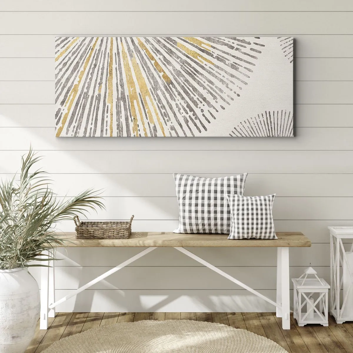 Obraz na płótnie - Abstrakcyjny wzór w kształcie promieni - 120x50cm - Uroda promienia - Nowoczesna dekoracja ścienna do salonu i sypialni ARTTOR