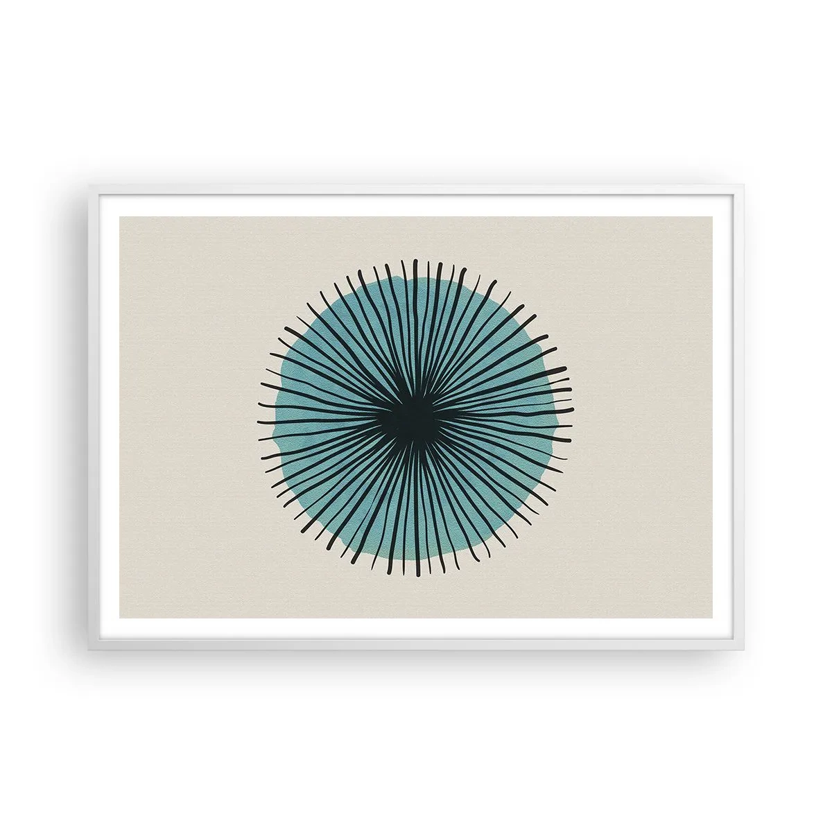 Plakat w białej ramie - Promieniście na błękicie - 100x70 cm