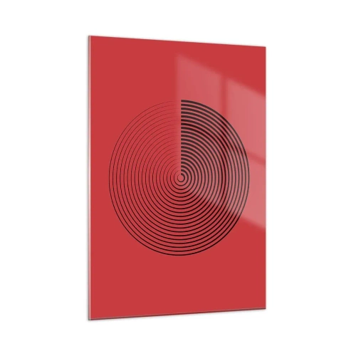 Obraz na szkle - Czarne koncentryczne okręgi na czerwonym tle - 50x70cm - Ruch kolisty - Nowoczesna dekoracja ścienna do salonu, kuchni i sypialni ARTTOR