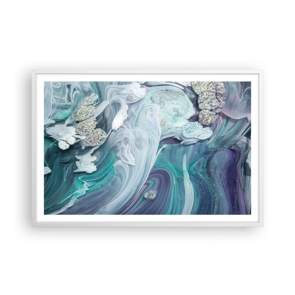 Plakat w białej ramie - Nurty błękitu - 91x61 cm