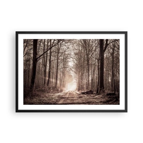 Plakat w czarnej ramie - Leśna ścieżka wśród drzew w odcieniach sepii - 70x50cm - Leśna katedra - Nowoczesna dekoracja ścienna do salonu i sypialni ARTTOR