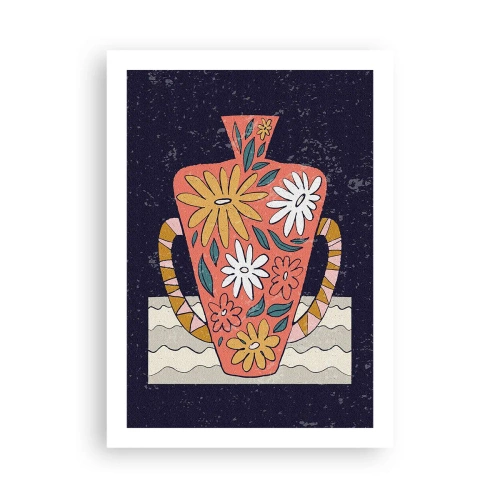 Plakat - Kolorowy wazon z kwiatowym wzorem na ciemnym tle - 50x70cm - Malowany dzban - Nowoczesna dekoracja ścienna do salonu, kuchni i sypialni ARTTOR