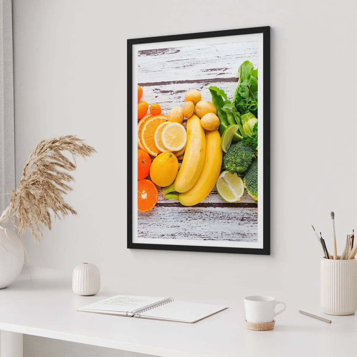 Plakat w czarnej ramie - Owoce i warzywa na rustykalnym tle - 50x70cm - To nie wystarczy? - Nowoczesna dekoracja ścienna do salonu i sypialni ARTTOR