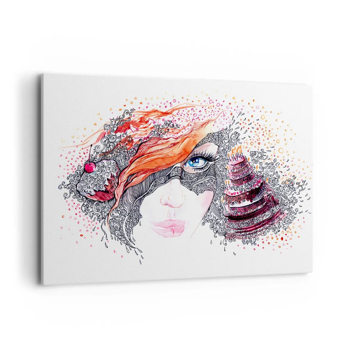 Obraz na płótnie - Artystyczny portret kobiety z detalami i czerwonym akcentem - 100x70cm - Z nią codziennie jest święto - Nowoczesna dekoracja ścienna do salonu, kuchni i sypialni ARTTOR