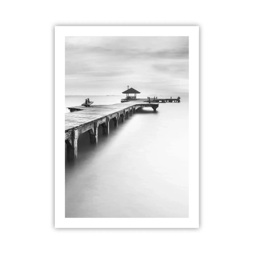 Plakat - Czarno-biały pomost nad spokojnym morzem - 50x70cm - W siną dal - Nowoczesna dekoracja ścienna do salonu, kuchni i sypialni ARTTOR