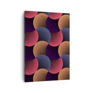 Obraz na płótnie - Abstrakcyjny wzór geometryczny z koncentrycznymi okręgami - 50x70cm - W kolistym rytmie - Nowoczesna dekoracja ścienna do salonu, kuchni i sypialni ARTTOR