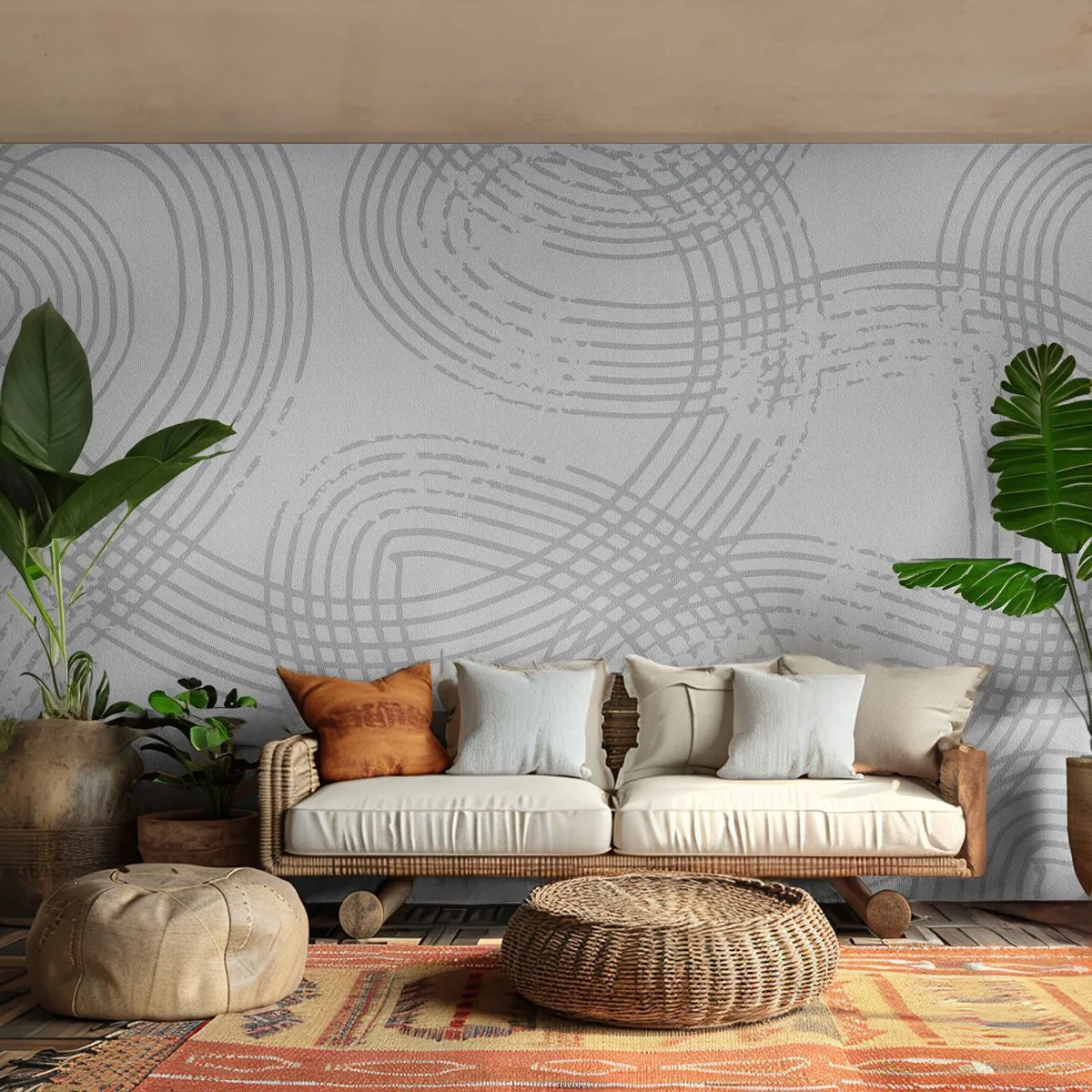 Fototapeta Premium Sand - Abstrakcyjne linie w odcieniach szarości na jasnym tle - 100x70cm - Nie ma prostej drogi - Nowoczesna dekoracja ścienna do salonu, kuchni i sypialni ARTTOR