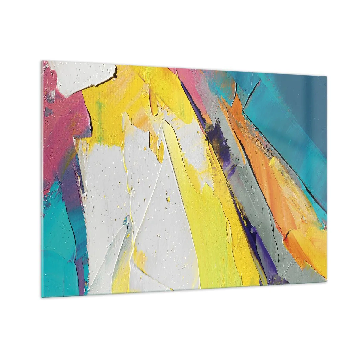 Obraz na szkle - Abstrakcyjne pociągnięcia pędzla w żółci, błękicie i bieli - 100x70cm - Anatomia światła - Nowoczesna dekoracja ścienna do salonu, kuchni i sypialni ARTTOR