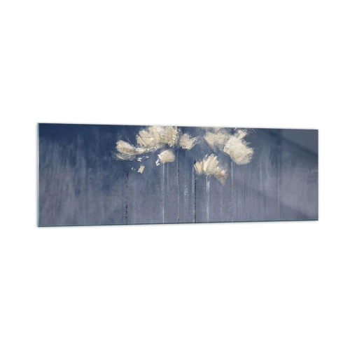 Obraz na szkle - Delikatne kwiaty na niebieskim tle - 160x50cm - Jak płatki na wietrze - Nowoczesna dekoracja ścienna do salonu i sypialni ARTTOR
