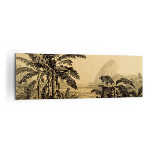 Obraz na płótnie - Rysunek bananowców na tle tropikalnego krajobrazu - 160x50cm - w kolonialnym klimacie - Nowoczesna dekoracja ścienna do salonu i sypialni ARTTOR