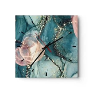 Zegar ścienny - Jedwabny błękit, tiulowy róż - 40x40 cm