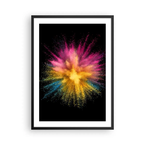 Plakat w czarnej ramie - Eksplozja kolorowego proszku na czarnym tle - 50x70cm - Narodziny barw - Nowoczesna dekoracja ścienna do salonu i sypialni ARTTOR