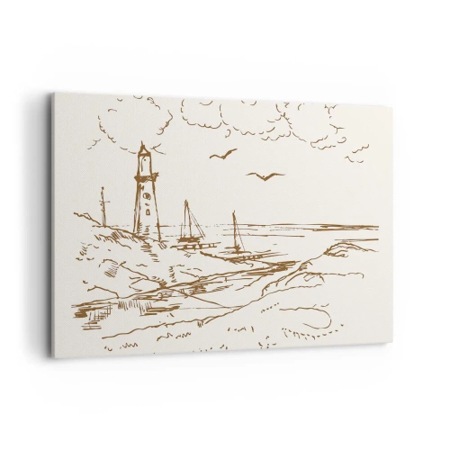 Obraz na płótnie - Szkic latarni morskiej z widokiem na morze - 120x80cm - Zarys wspomnienia lata - Nowoczesna dekoracja ścienna do salonu, kuchni i sypialni ARTTOR