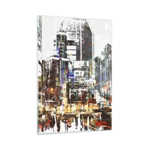 Obraz na szkle - Kolorowe światła miasta w artystycznym, migotliwym stylu - 50x70cm - Miasto  migotliwe - Nowoczesna dekoracja ścienna do salonu, kuchni i sypialni ARTTOR