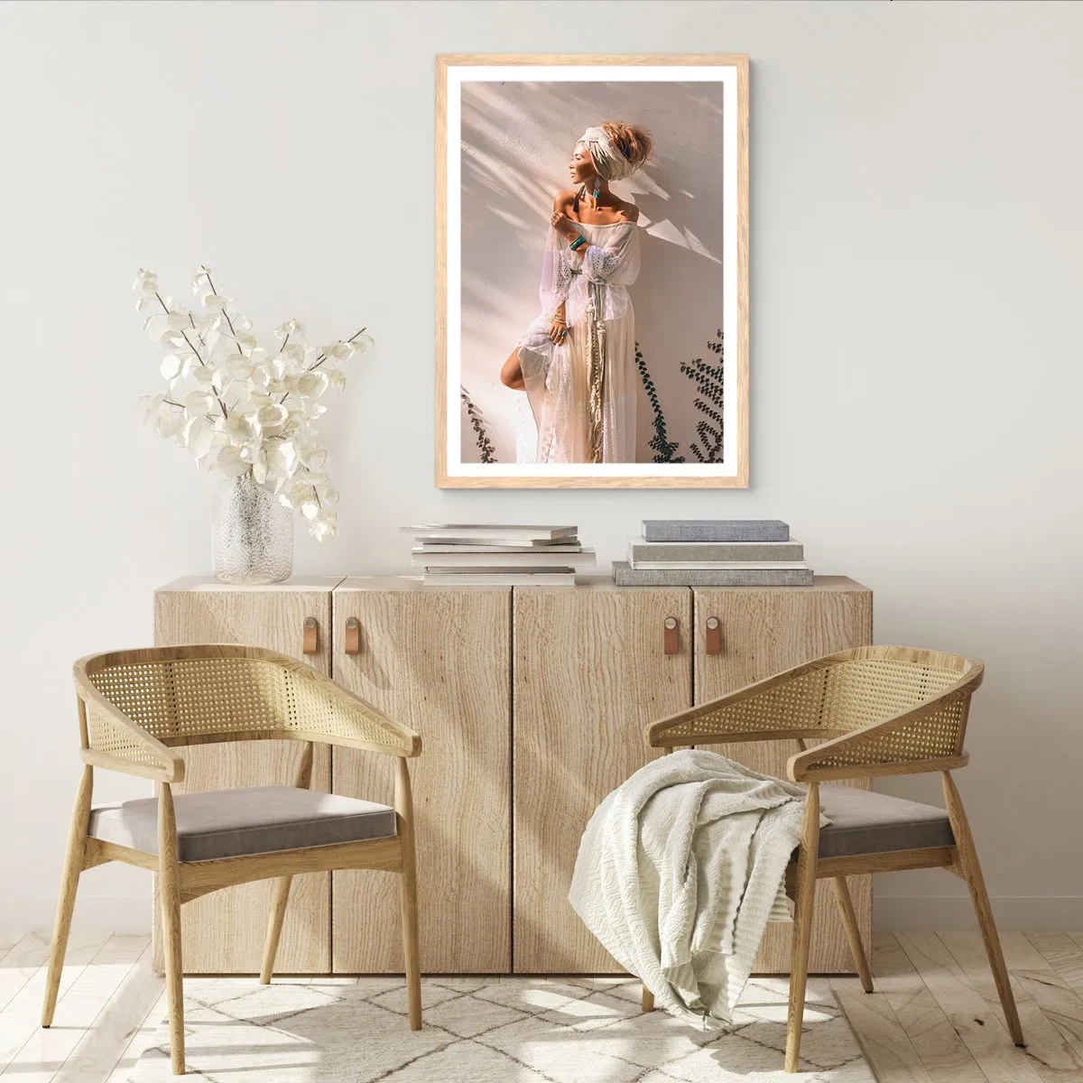 Plakat w ramie jasny dąb - Słońce i dziewczyna - 30x40 cm
