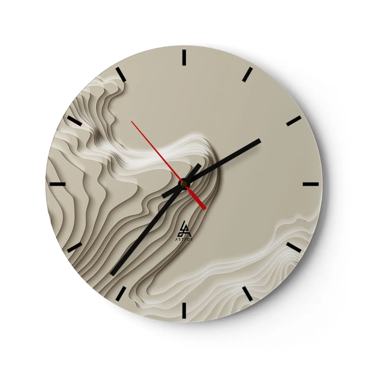 Zegar ścienny - Abstrakcyjny wzór topograficzny w beżowej kolorystyce - 30x30cm - Topografia sztuki - Nowoczesna dekoracja ścienna do salonu, kuchni i sypialni ARTTOR