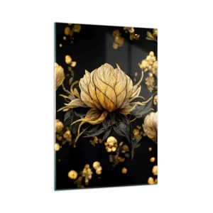 Obraz na szkle - Złoty kwiat na ciemnym tle - 70x100cm - Subtelna kruchość - Nowoczesna dekoracja ścienna do salonu i sypialni ARTTOR