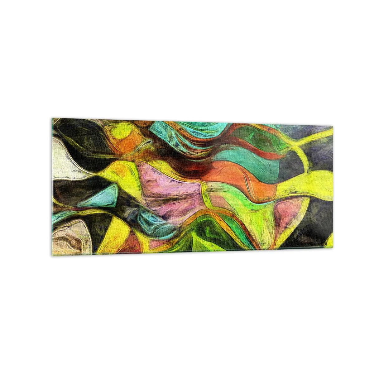 Obraz na szkle - Abstrakcyjna kompozycja z barwnymi plamami i dynamicznymi liniami - 120x50cm - Ruch to życie - Nowoczesna dekoracja ścienna do salonu i sypialni ARTTOR