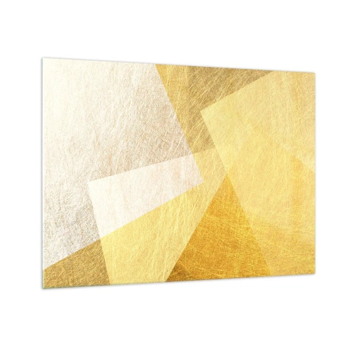 Obraz na szkle - Złote geometryczne kształty o teksturze metalu i światła - 70x50cm - Pogoda geometrii - Nowoczesna dekoracja ścienna do salonu i sypialni ARTTOR