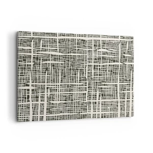 Obraz na płótnie - Geometryczny wzór przypominający siatkę na jasnym tle - 100x70cm - Kompozycja utkana - Nowoczesna dekoracja ścienna do salonu, kuchni i sypialni ARTTOR