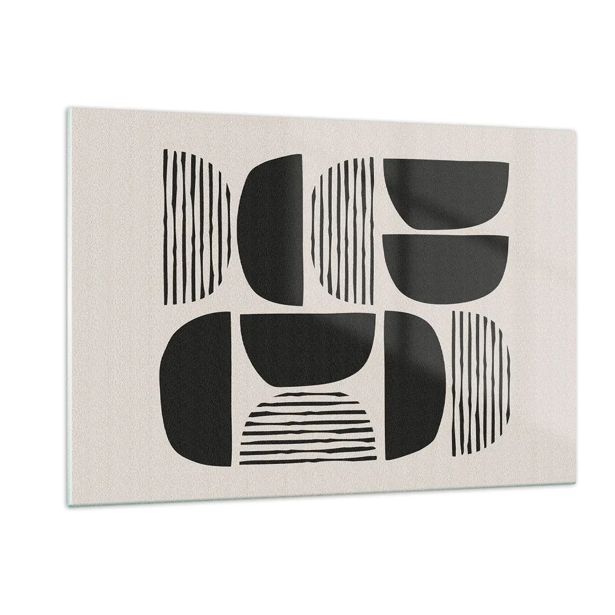Obraz na szkle - Abstrakcyjna kompozycja geometrycznych kształtów z liniami - 120x80cm - Połowiczne układy - Nowoczesna dekoracja ścienna do salonu, kuchni i sypialni ARTTOR