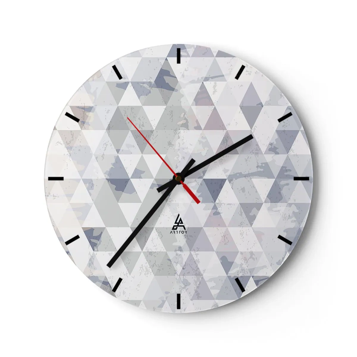 Zegar ścienny - Geometryczny wzór z szarymi trójkątami w nowoczesnym stylu - 30x30cm - W rytmie na trzy - Nowoczesna dekoracja ścienna do salonu, kuchni i sypialni ARTTOR