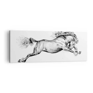 Obraz na płótnie - Szkic konia w dynamicznym galopie na białym tle - 140x50cm - Zatrzymany w galopie - Nowoczesna dekoracja ścienna do salonu i sypialni ARTTOR