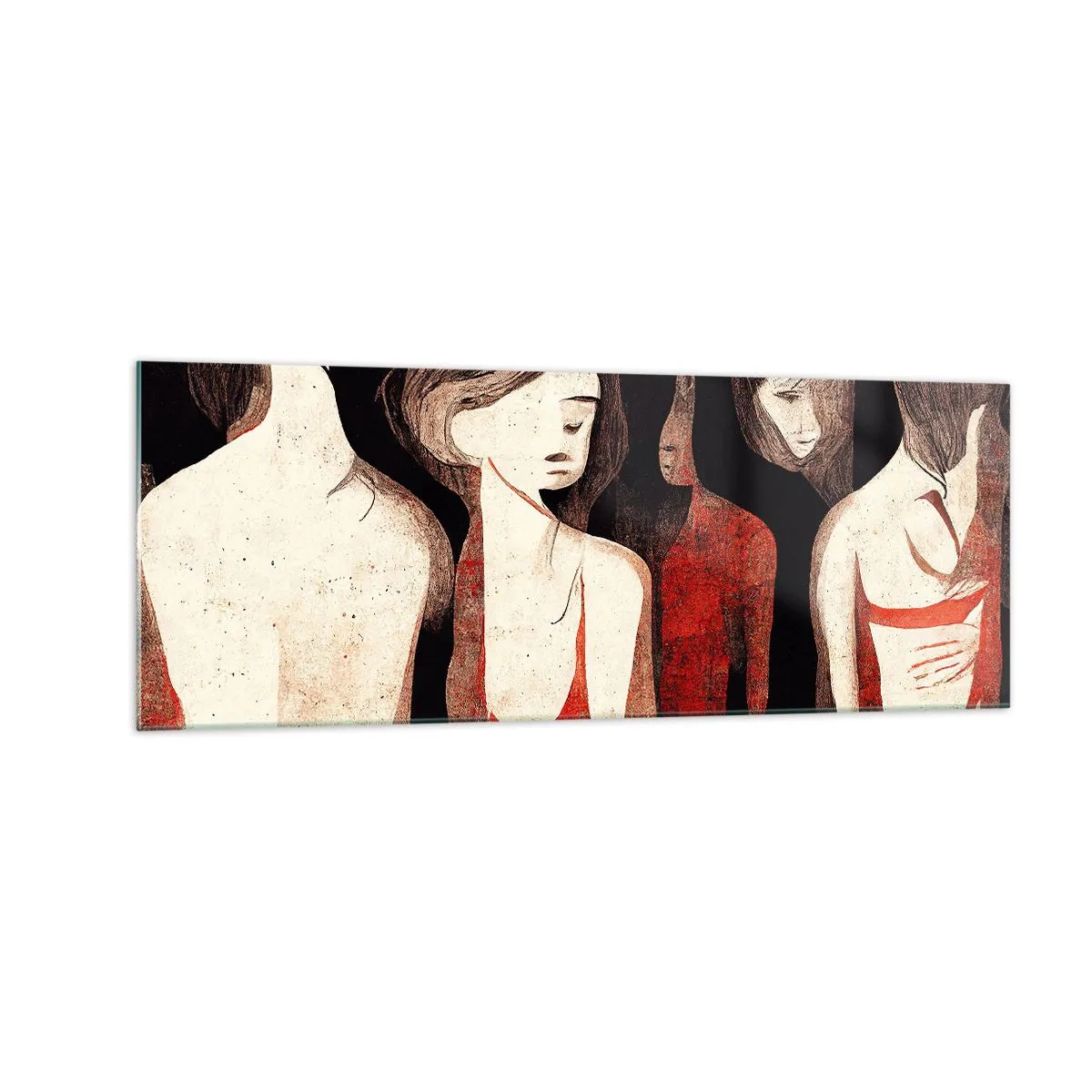 Obraz na szkle - Artystyczne postacie w abstrakcyjnej kompozycji - 140x50cm - Madonny z ciemności - Nowoczesna dekoracja ścienna do salonu i sypialni ARTTOR