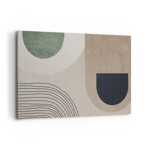 Obraz na płótnie - Geometryczne kształty w odcieniach beżu i zieleni - 120x80cm - Łagodność owalu - Nowoczesna dekoracja ścienna do salonu, kuchni i sypialni ARTTOR