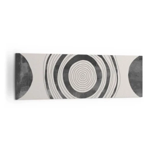 Obraz na płótnie - Minimalistyczne czarno-białe okręgi na jasnym tle - 160x50cm - Ważne to co pomiędzy - Nowoczesna dekoracja ścienna do salonu i sypialni ARTTOR