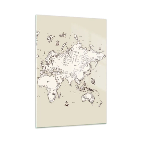 Obraz na szkle - Stylizowana mapa świata w klasycznym wydaniu - 50x70cm - Podróż dookoła świata - Nowoczesna dekoracja ścienna do salonu, kuchni i sypialni ARTTOR