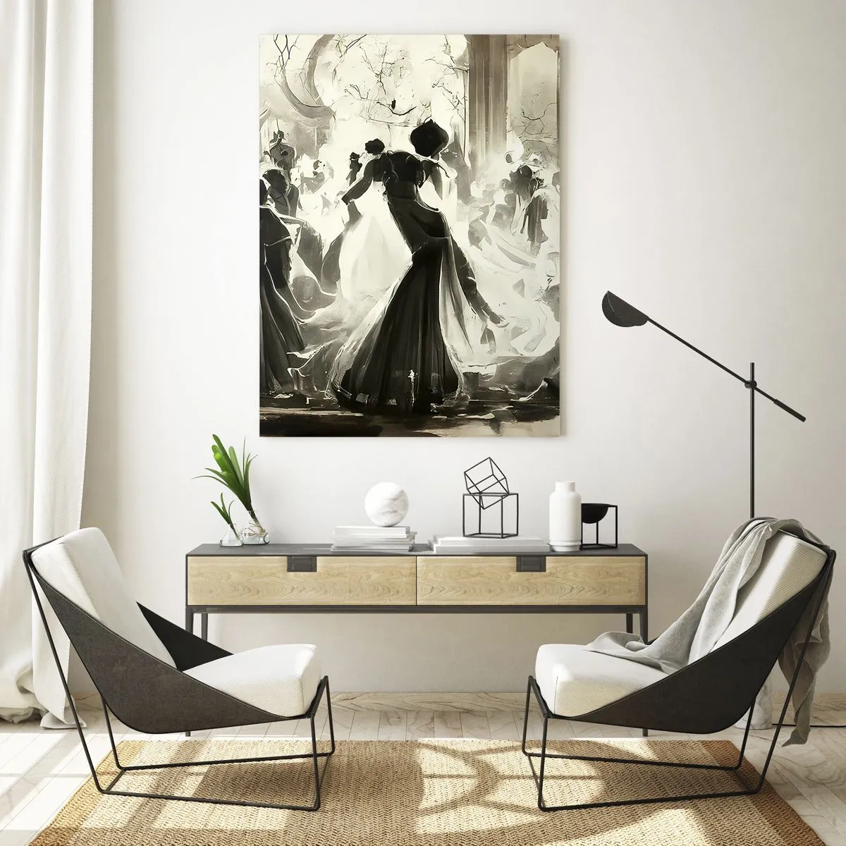 Obraz na szkle - Bal w stylu retro w tonacji czarno-białej - 80x120cm - Wielka maskarada - Nowoczesna dekoracja ścienna do salonu i sypialni ARTTOR