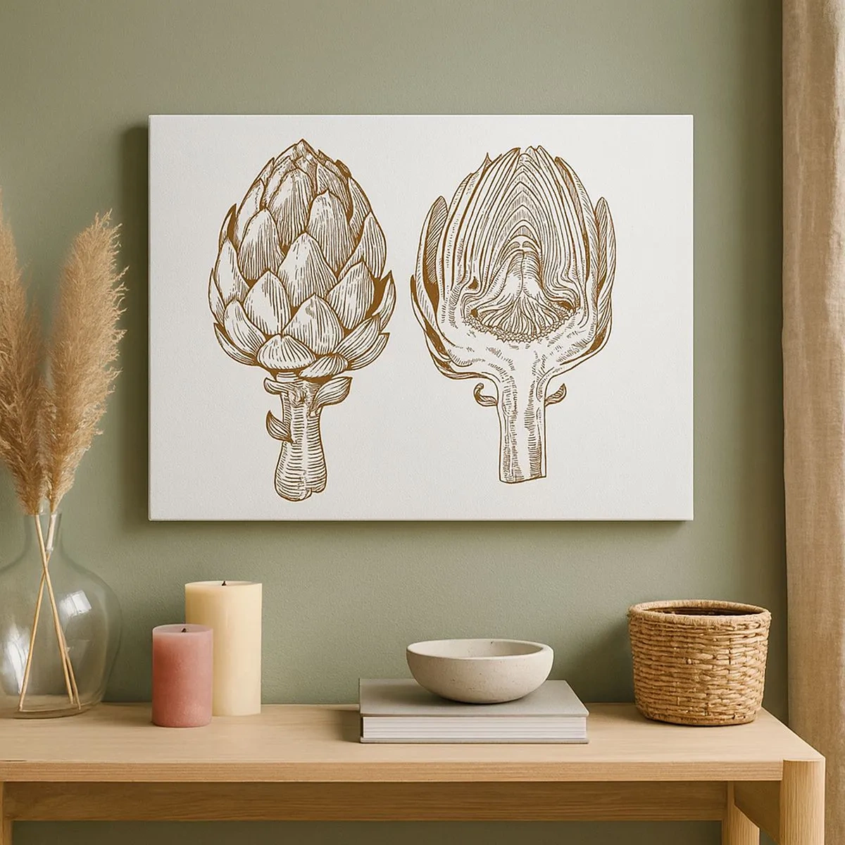 Obraz na płótnie - Rysunek artystyczny karczocha w stylu vintage - 70x50cm - Lekcja anatomii - Nowoczesna dekoracja ścienna do salonu i sypialni ARTTOR