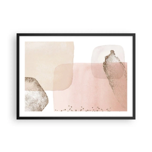 Plakat w czarnej ramie - Pastelowe plamy z elementami złota - 70x50cm - Spojrzenie przez kolor - Nowoczesna dekoracja ścienna do salonu i sypialni ARTTOR