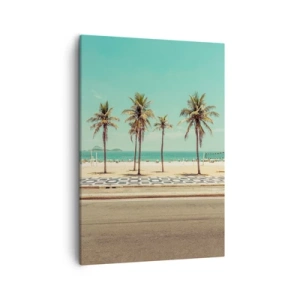 Obraz na płótnie - Tropikalna plaża z rzędami palm i turkusowym oceanem w tle - 50x70cm - Na straży plaży - Nowoczesna dekoracja ścienna do salonu, kuchni i sypialni ARTTOR