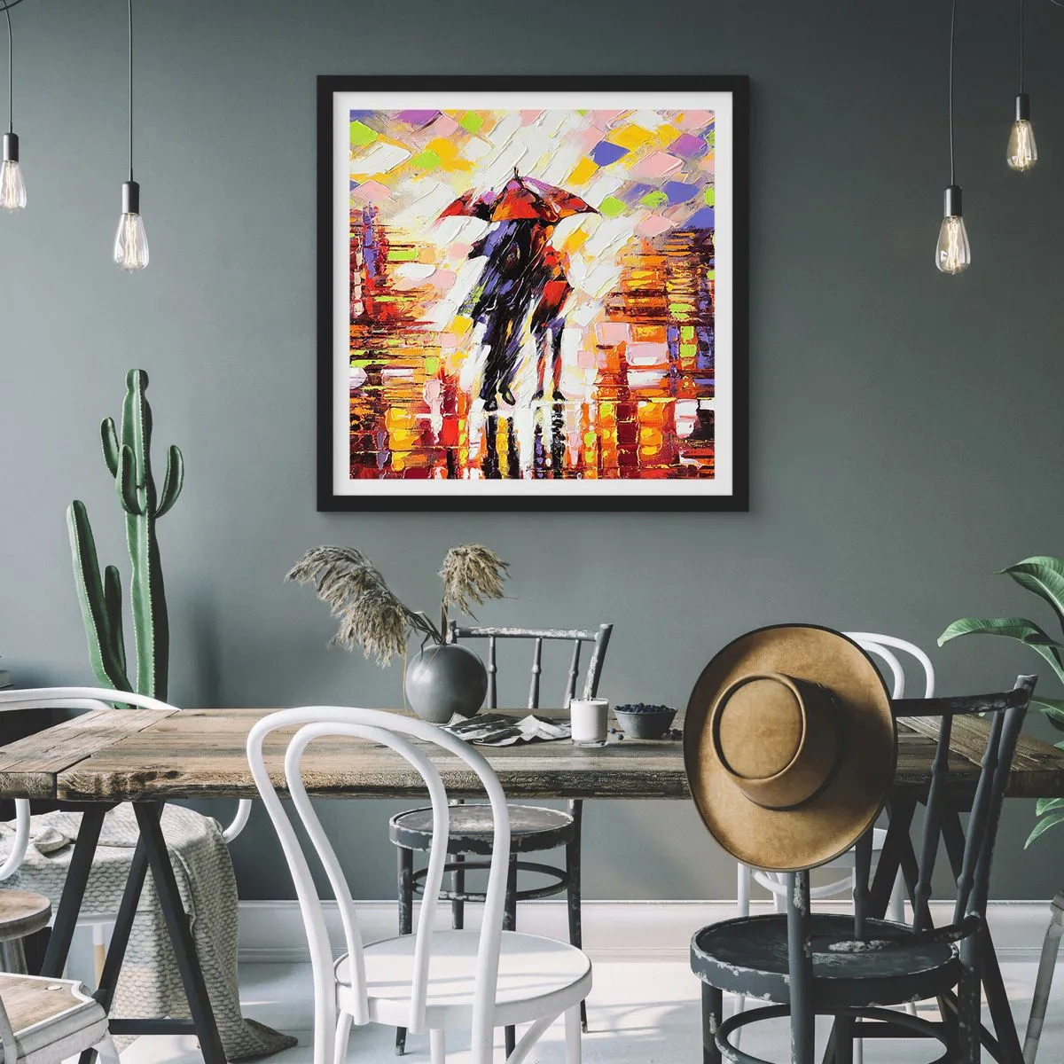 Plakat w czarnej ramie - Razem przez noc i deszcz - 40x40 cm