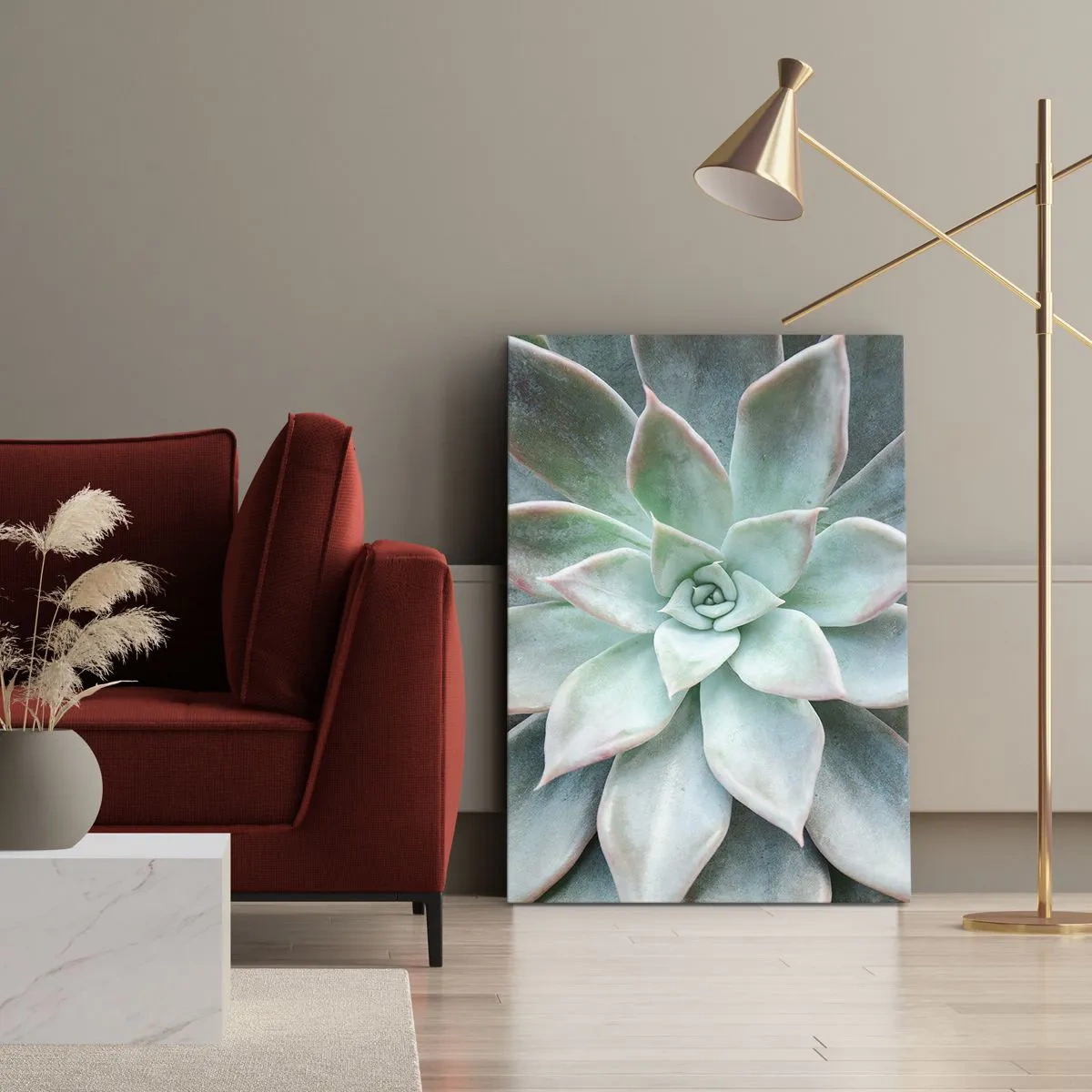 Obraz na płótnie - Zbliżenie na zielony sukulent - 70x100cm - Serce pustyni - Nowoczesna dekoracja ścienna do salonu i sypialni ARTTOR