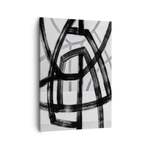 Obraz na płótnie - Czarno-biała abstrakcja z dynamicznymi geometrycznymi liniami - 50x70cm - Budowanie głębi - Nowoczesna dekoracja ścienna do salonu, kuchni i sypialni ARTTOR