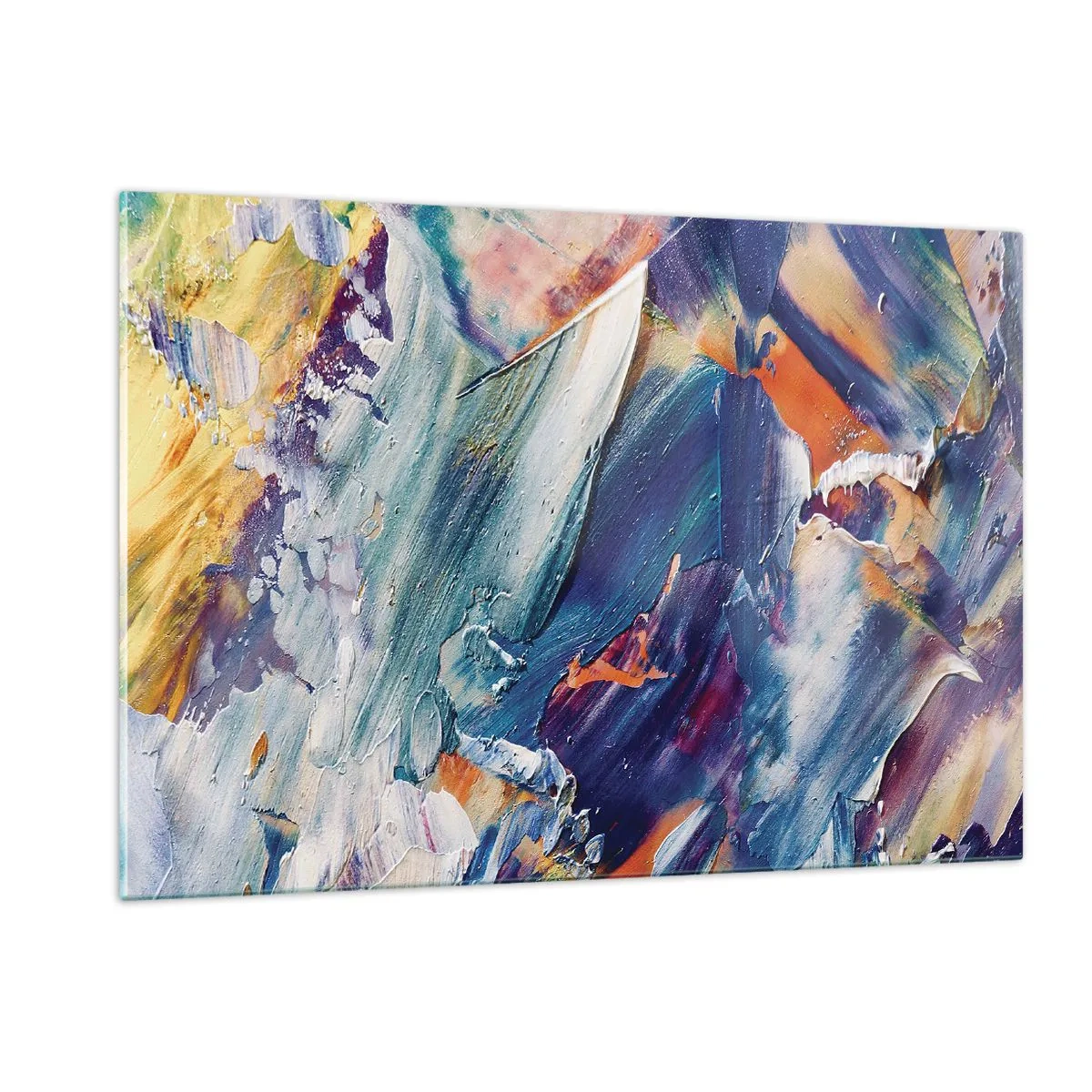 Obraz na szkle - Dynamiczna abstrakcja z grubymi pociągnięciami farby - 120x80cm - Zamęt koloru - Nowoczesna dekoracja ścienna do salonu, kuchni i sypialni ARTTOR