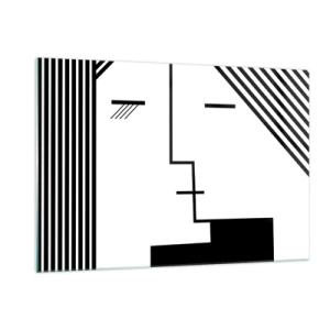 Obraz na szkle - Graficzne ujęcie pocałunku w stylu minimalistycznym - 120x80cm - Po prostu pocałunek - Nowoczesna dekoracja ścienna do salonu, kuchni i sypialni ARTTOR