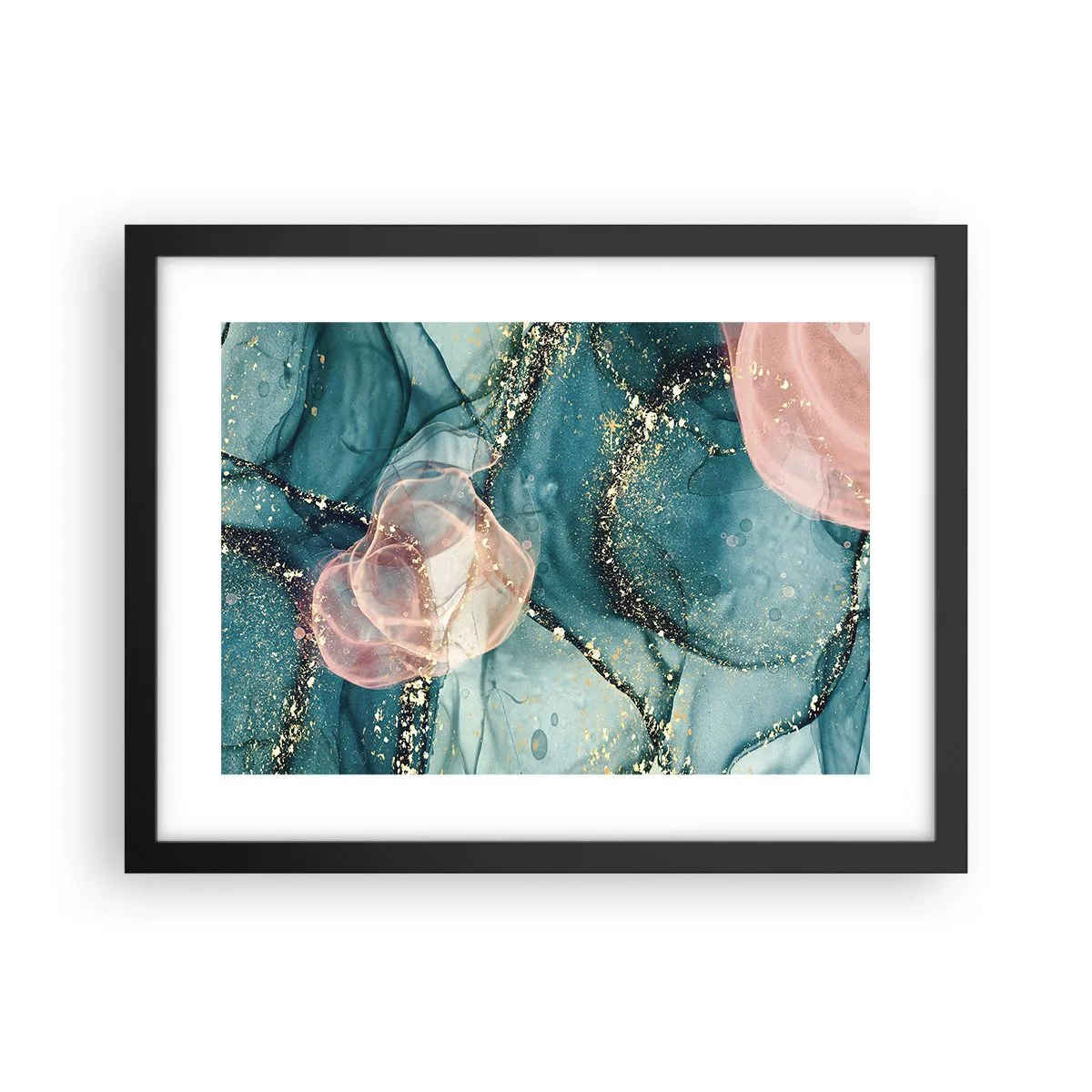 Plakat w czarnej ramie - Jedwabny błękit, tiulowy róż - 40x30 cm