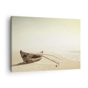Obraz na płótnie - Stara łódź rybacka na piaszczystej plaży - 70x50cm - Wspomnienie mórz południowych - Nowoczesna dekoracja ścienna do salonu i sypialni ARTTOR