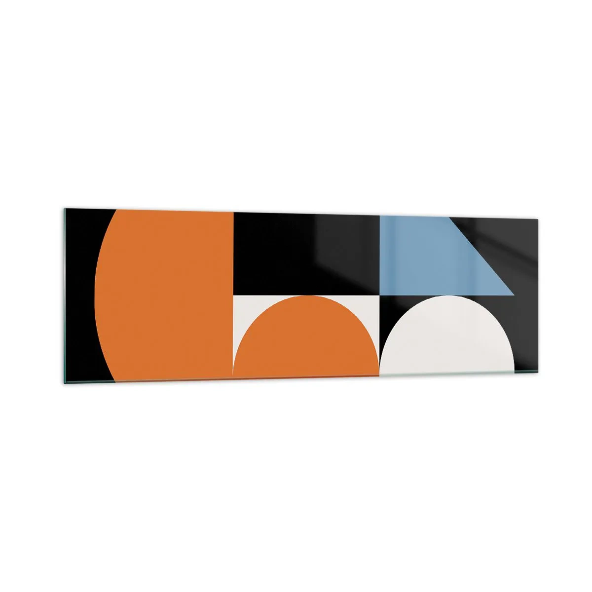 Obraz na szkle - Geometryczny wzór z kolorowymi kształtami na czarnym tle - 160x50cm - Układ figurowy - Nowoczesna dekoracja ścienna do salonu i sypialni ARTTOR