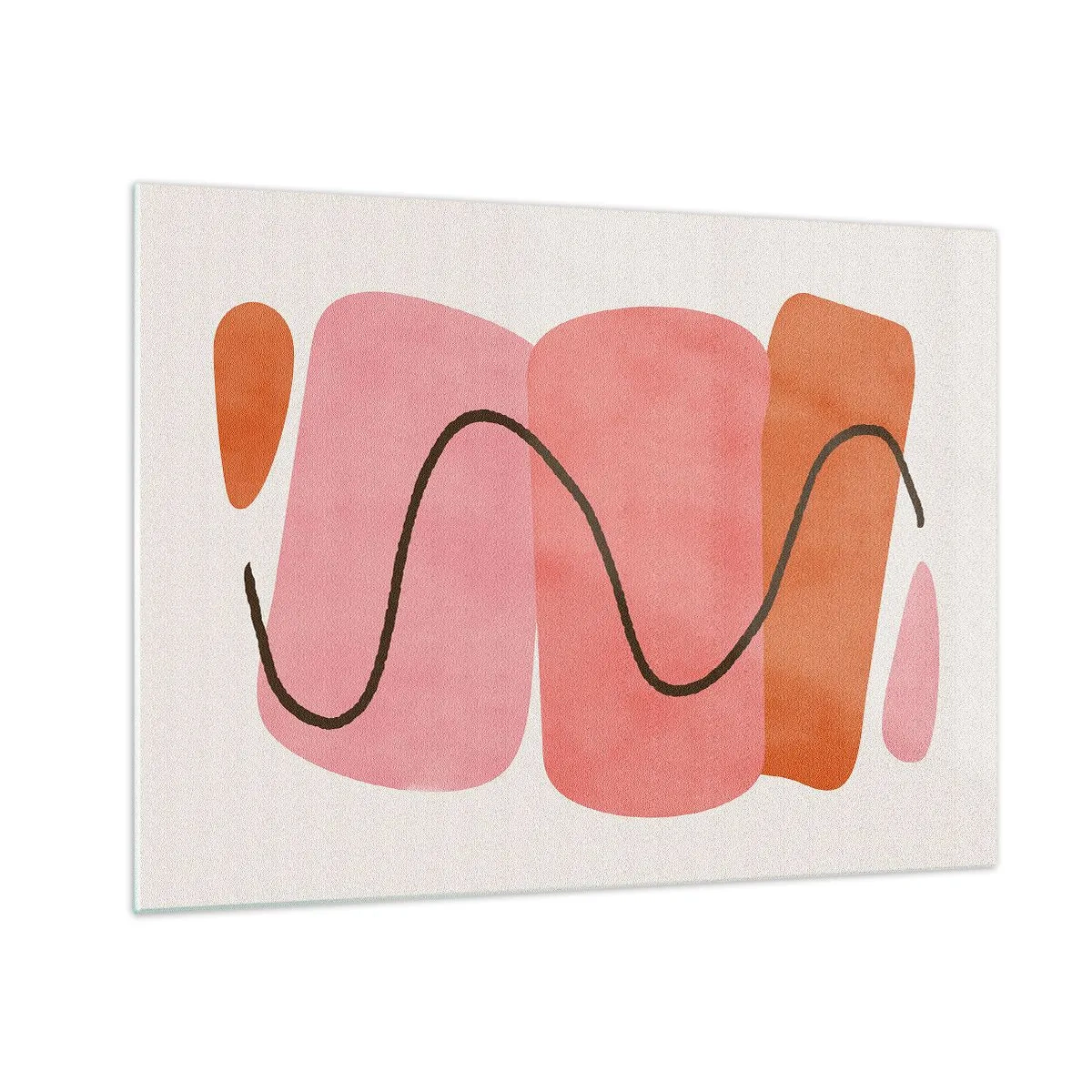 Obraz na szkle - Abstrakcyjne kształty w różu i pomarańczu z czarną linią - 70x50cm - łagodny ruch form - Nowoczesna dekoracja ścienna do salonu i sypialni ARTTOR