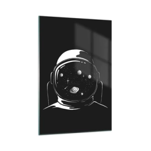 Obraz na szkle - Astronautyczny hełm z widokiem na kosmos w minimalistycznym stylu - 70x100cm - Niezły widok - Nowoczesna dekoracja ścienna do salonu i sypialni ARTTOR