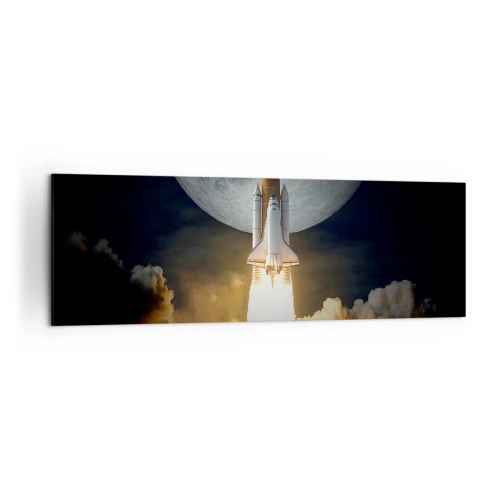 Obraz na płótnie - Rakieta startująca na tle pełni księżyca w otoczeniu dynamicznych chmur - 160x50cm - Początek nieziemskiej przygody - Nowoczesna dekoracja ścienna do salonu i sypialni ARTTOR