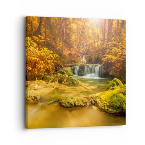 Obraz na płótnie - Leśna kaskada w złocie - 30x30 cm