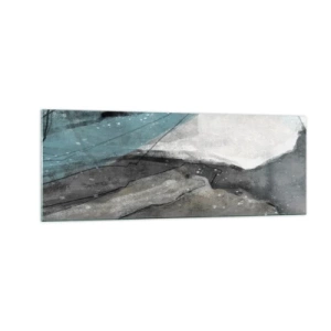 Obraz na szkle - Abstrakcyjna kompozycja w odcieniach szarości i błękitu - 140x50cm - Abstrakcja: skały i lód - Nowoczesna dekoracja ścienna do salonu i sypialni ARTTOR
