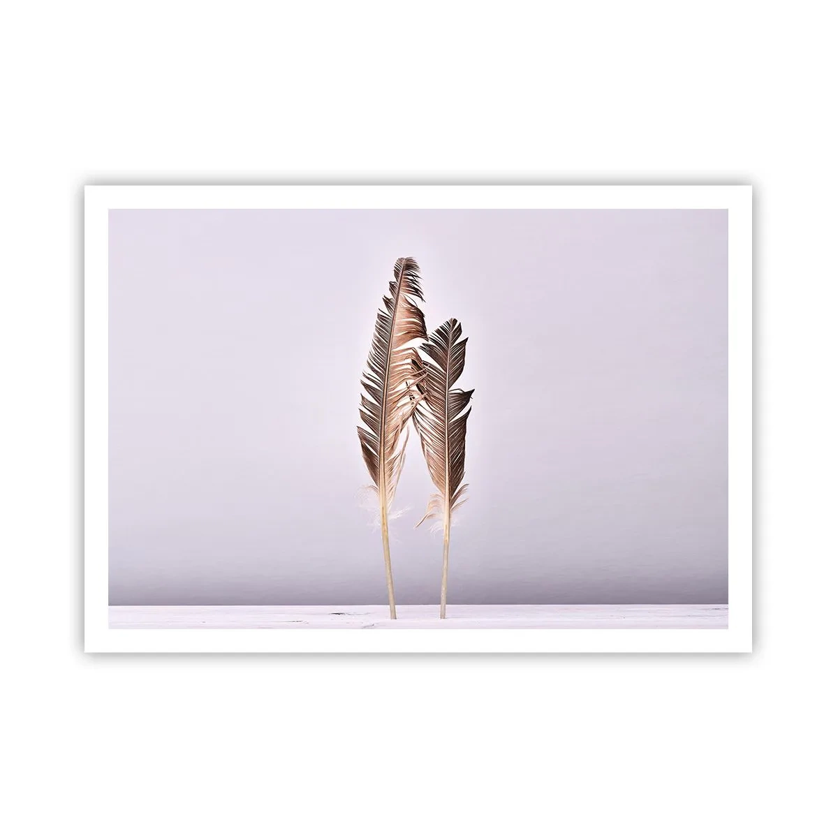 Plakat - Delikatne pióra na jasnym tle w minimalistycznym stylu - 100x70cm - Przeciw nicości - Nowoczesna dekoracja ścienna do salonu i sypialni ARTTOR